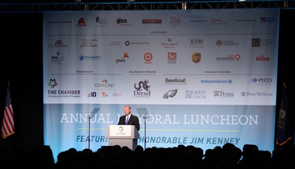 Mayor Kenney at the Greater Philadelphia Chamber of Commerce's 34th annual mayoral lunch. | Photo via Twitter. 