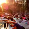 Yogis take over the Comcast Center Thursday evenings // Photo via Urban Yoga Philly