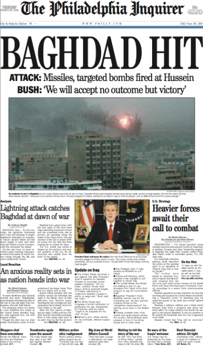 Iraq Invasion 10 Years Later: Inky and Daily News Front Pages