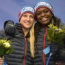 Jamie Greubel and Aja Evans (USA) celebrate winning bronze in women's bobsleigh during the Sochi 2014 Olympic Winter Games at Sanki Sliding Center. Photo | Jack Gruber-USA TODAY Sports