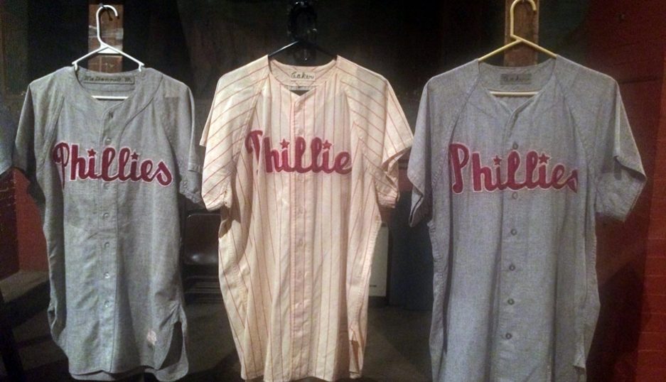 A Phils City Connect Jersey based on their 1925 Home Jersey. With an  Independence Hall patch on the side from the 1980 logo, and the Olde  English font, it's representative of the