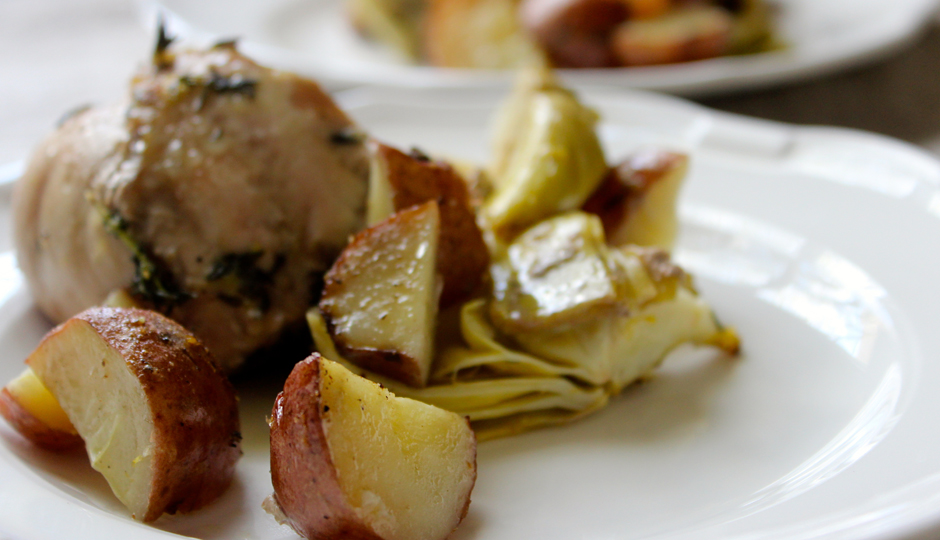 Recipe: One-Dish Lemony Chicken, Artichoke and Potato Bake