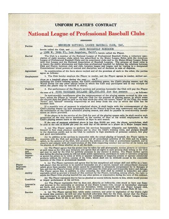 Dodgers Jackie Robinson Signs First Major League Contract