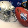 A grey NFL Draft helmet and a football