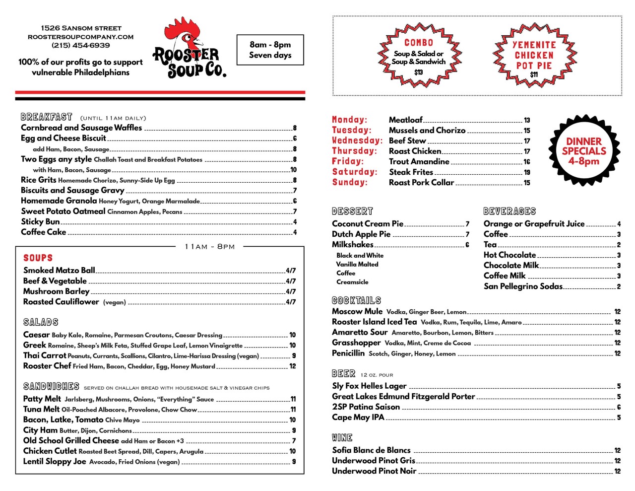 the stuffed rooster menu