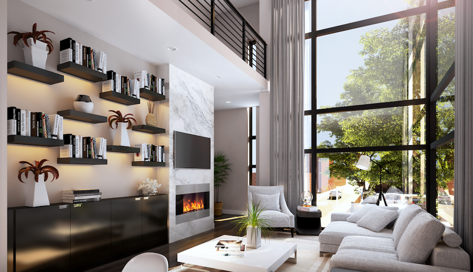 Rendering of the living room at 216 S. 3rd St. | Renderings: Canno Design via Philly Living / Keller Williams Realty