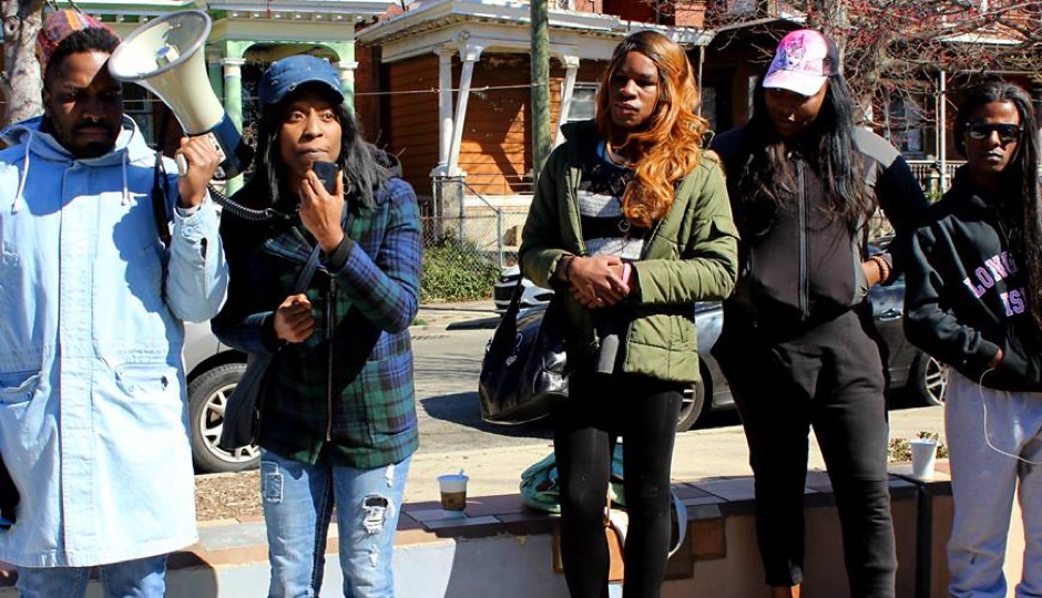 Black trans women speaking at direct action on March 5th, 2017 | Photo credit: Christian Lovehall