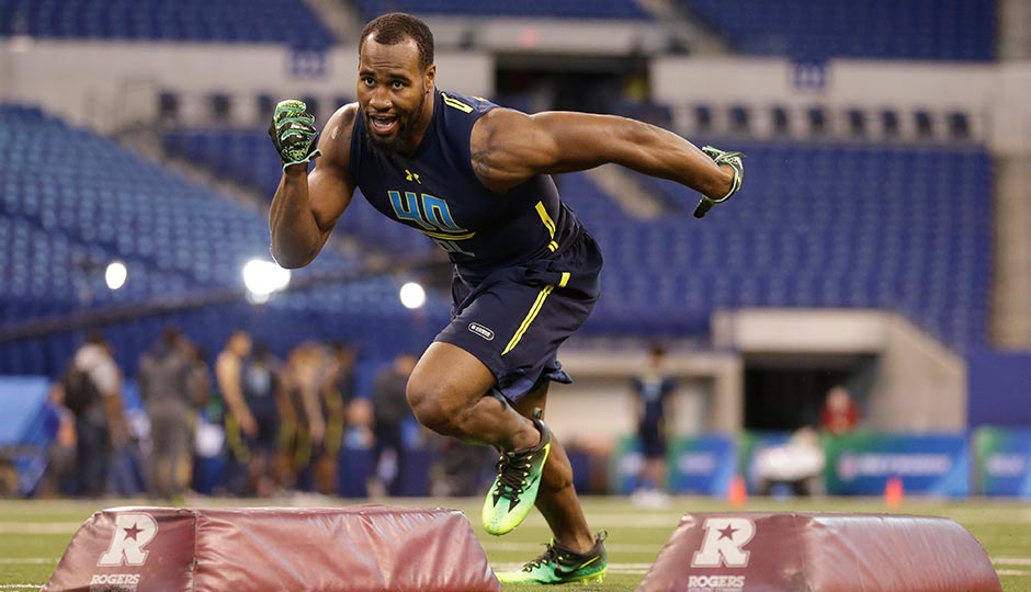 Haason Reddick at the NFL combine in Indianapolis on March 5th. Photo by Michael Conroy/AP