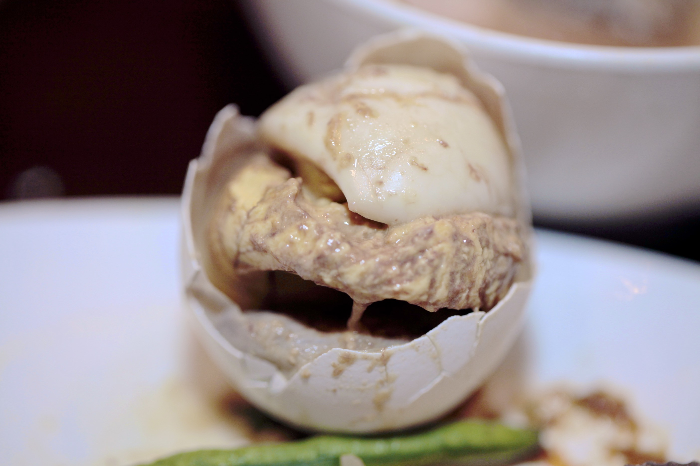 Kai luak (balut): steamed, fertilized chicken egg