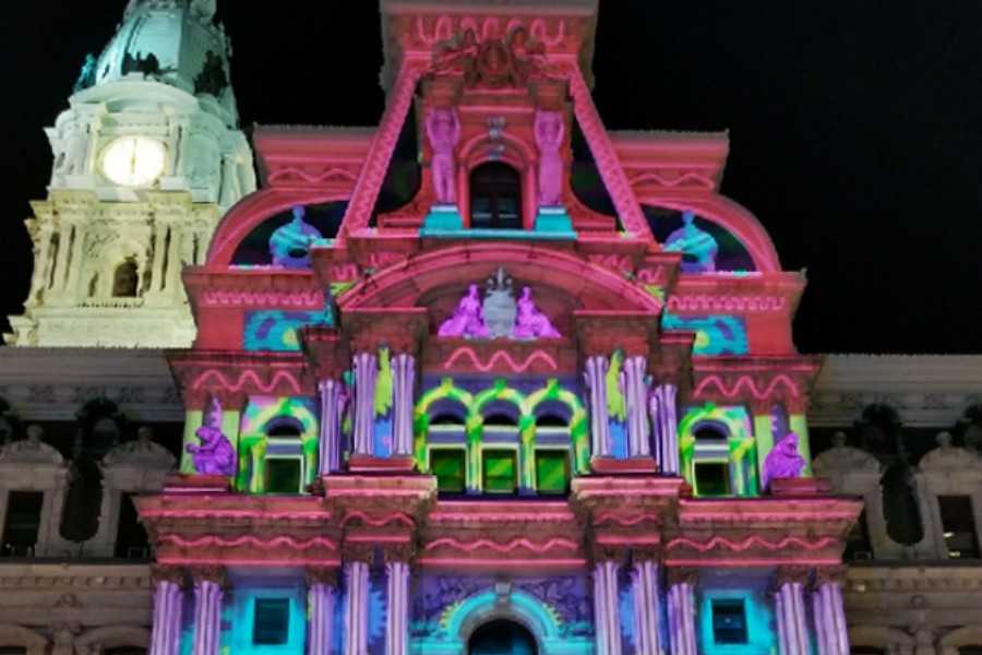 city hall light show