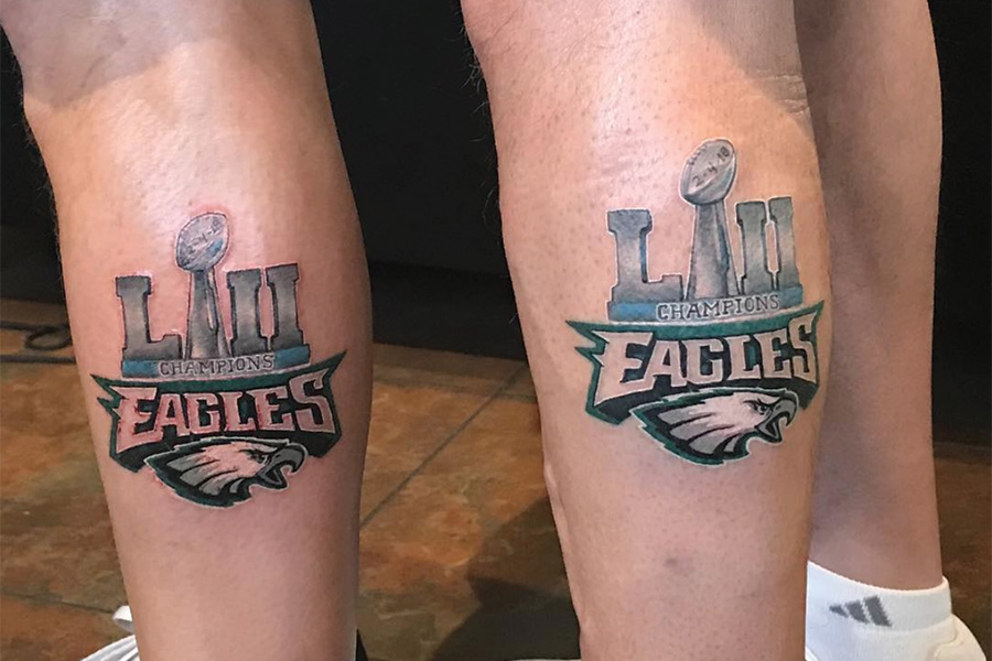 Divine Strength Tattoo Studio  Its been an epic eagles weekend who are  you rooting for donoski monstersinkftl divinestrengthstudio tattoo  stencil artist phillyeagles phillytattoo pompanobeach tattoovideo  wip blackandgrey letters 