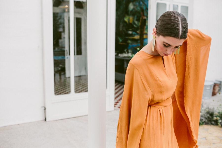 amelia brown orange wedding dress