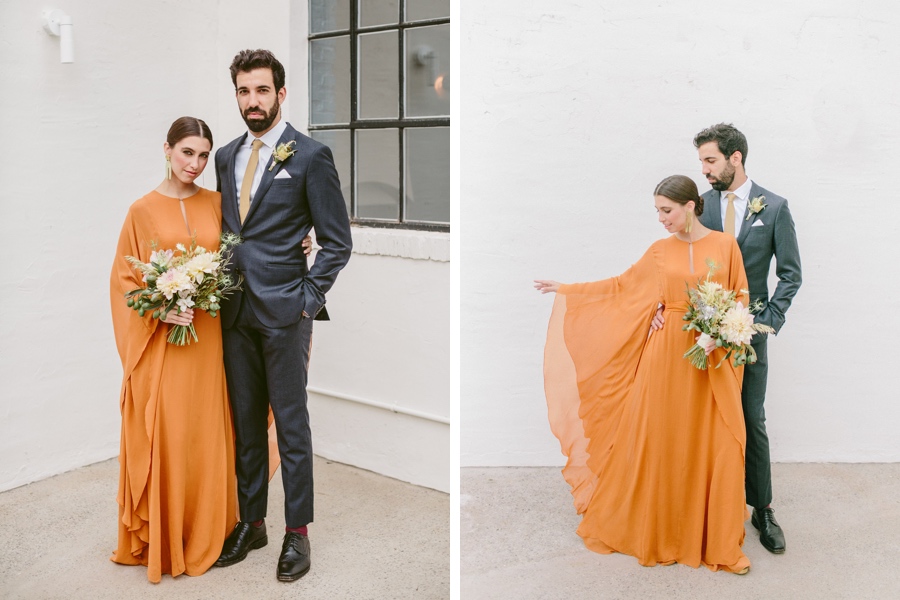 amelia brown orange wedding dress