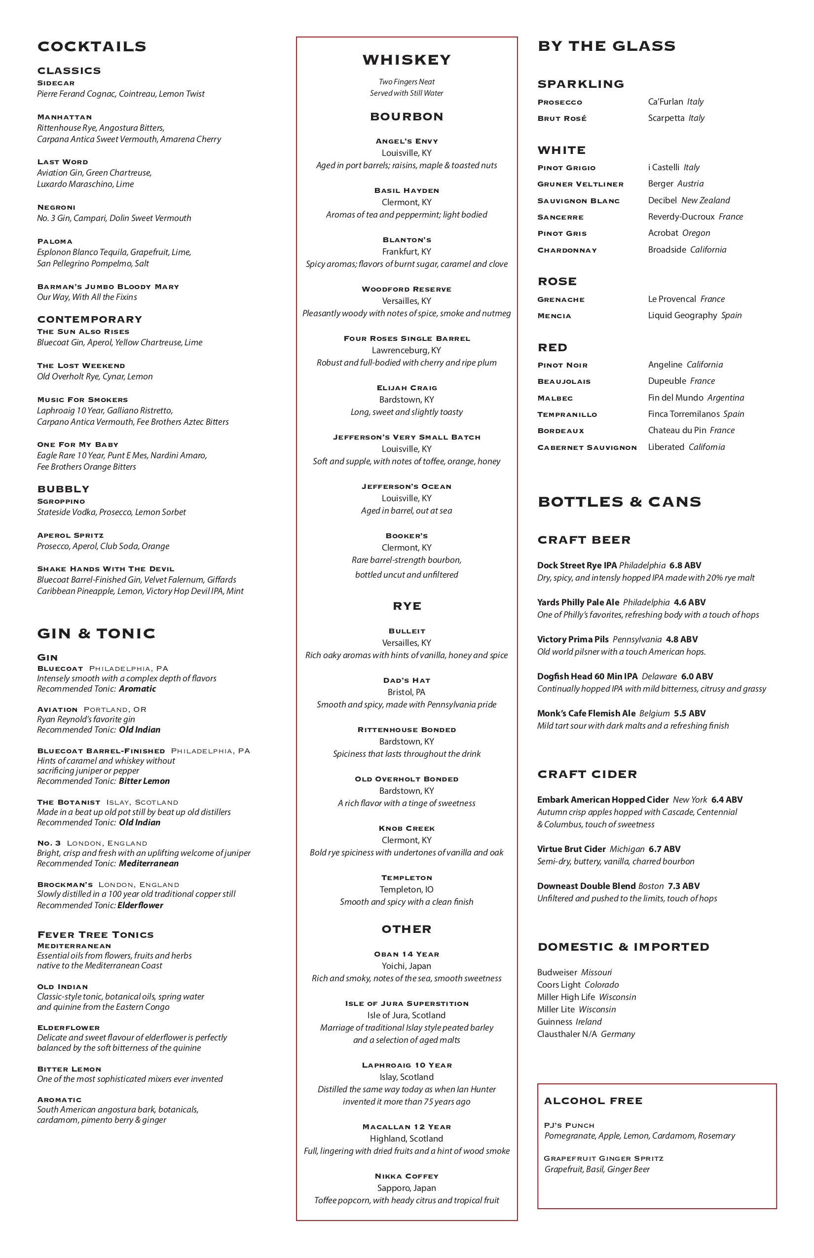 pj clarks menu