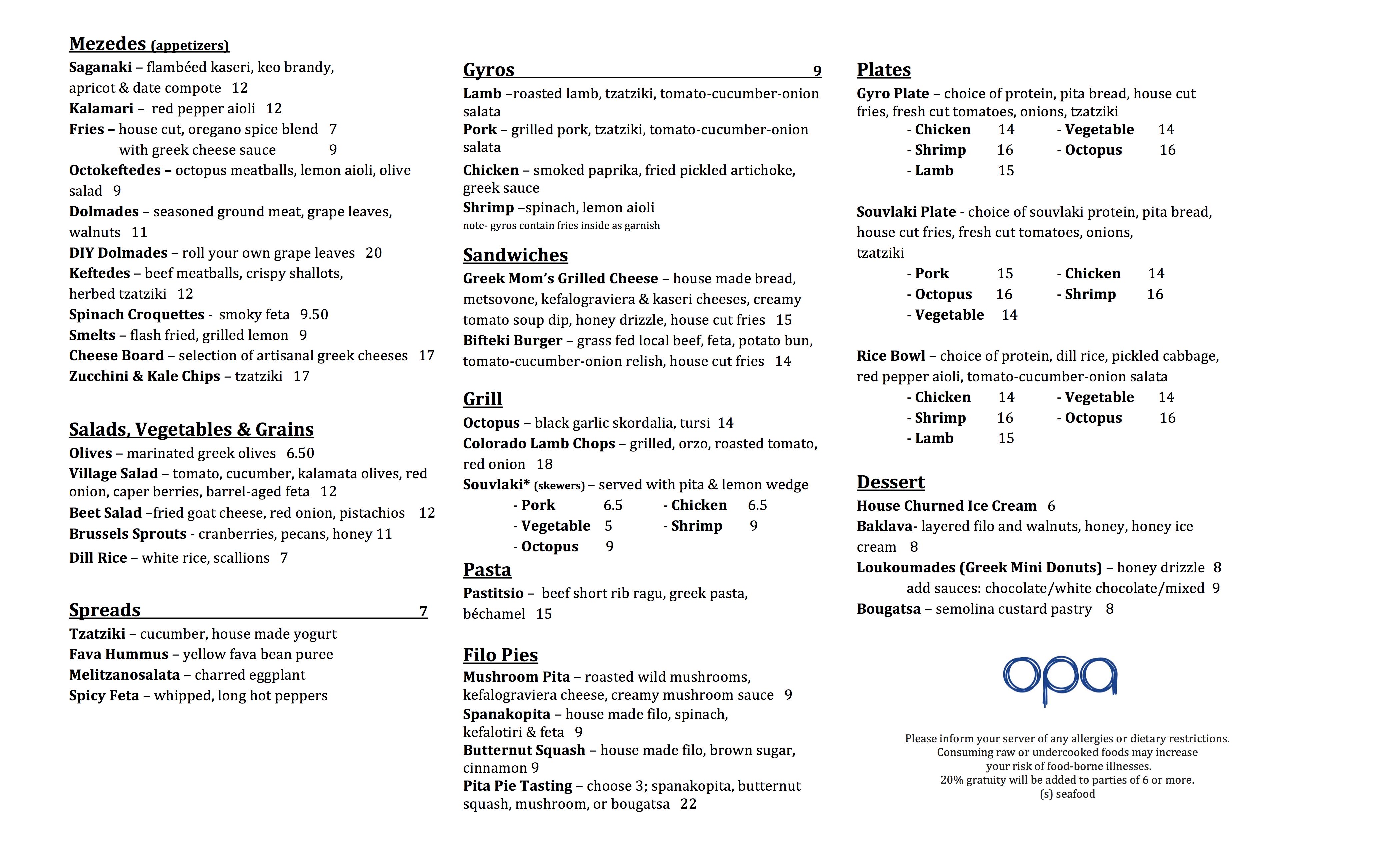 opa reopening menu greek philadelphia