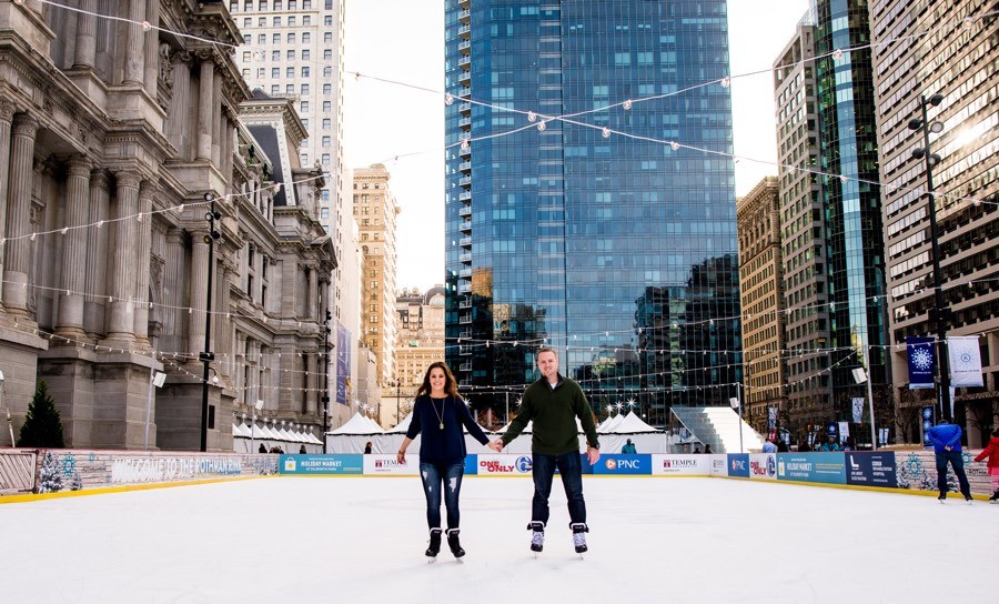 dilworth ice skating rink engagement photos