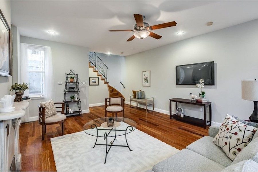 house for sale queen village rowhouse rehab living room