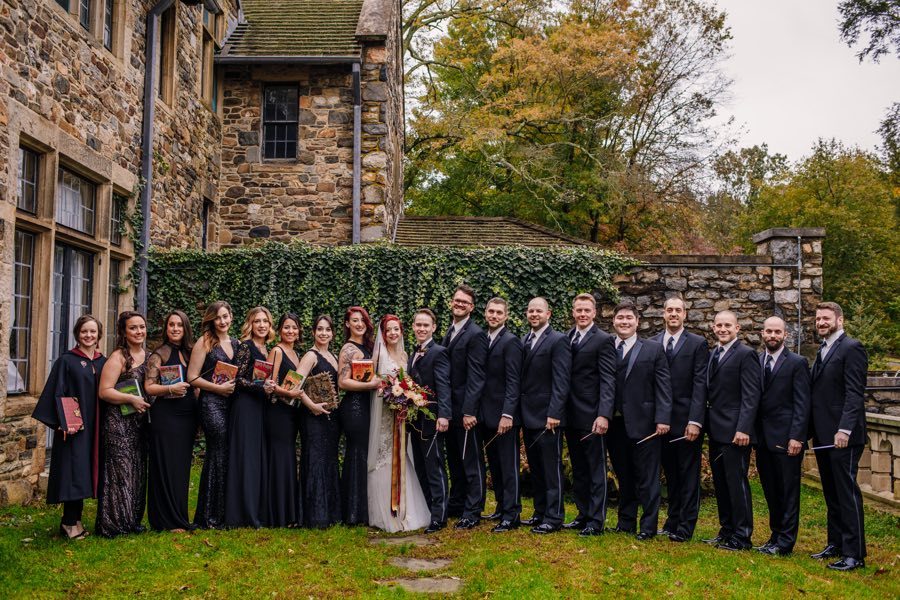 Real wedding with officiant dressed as harry potter