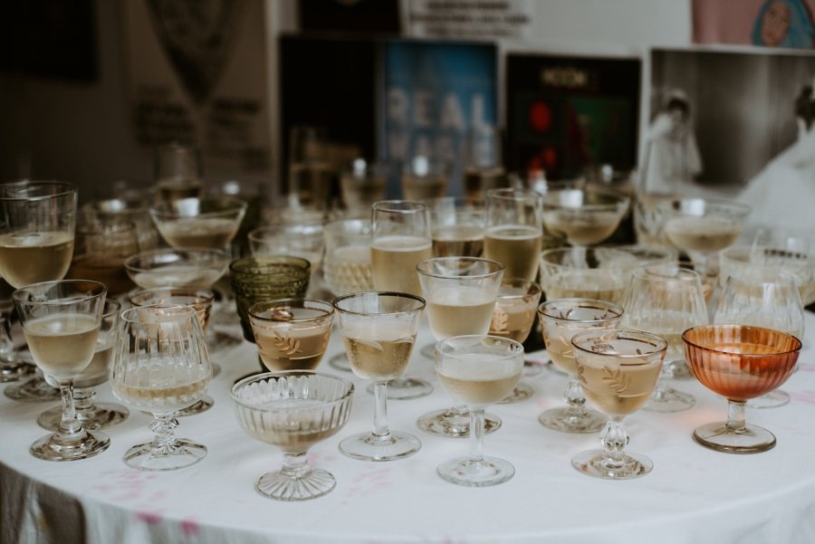 mismatched champagne glasses