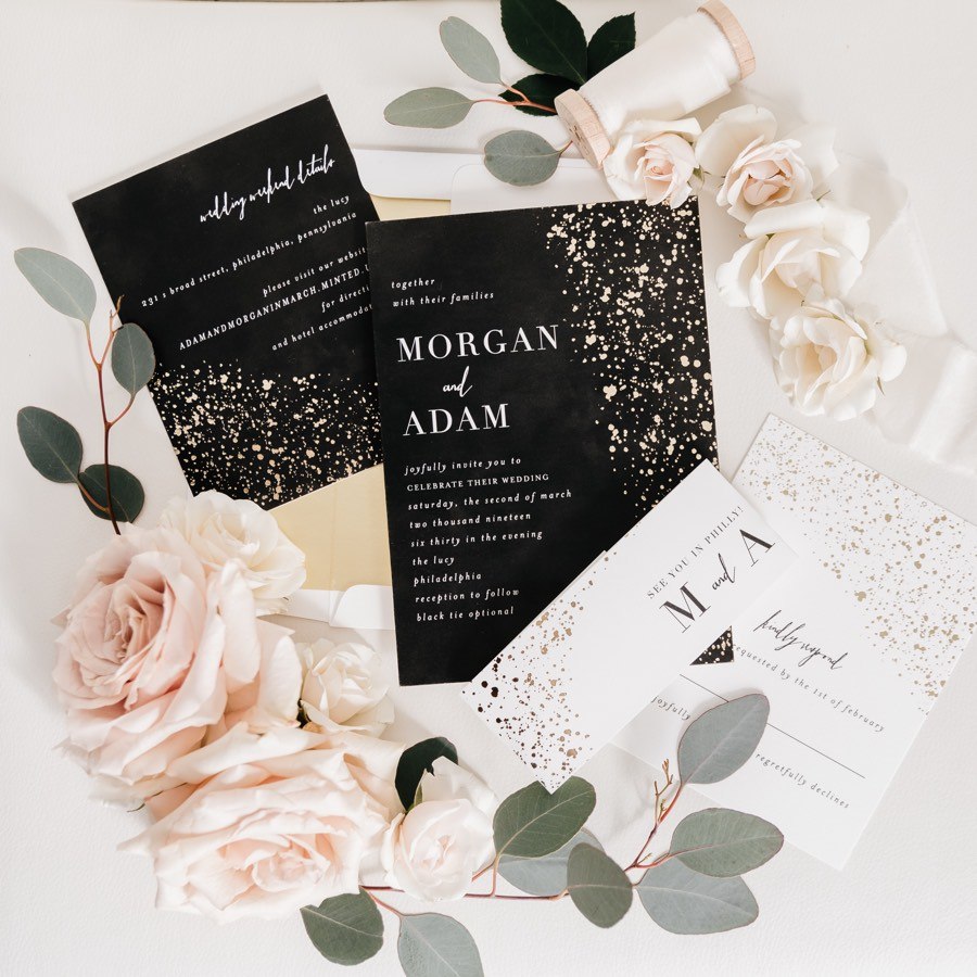 glam black gold wedding invitations