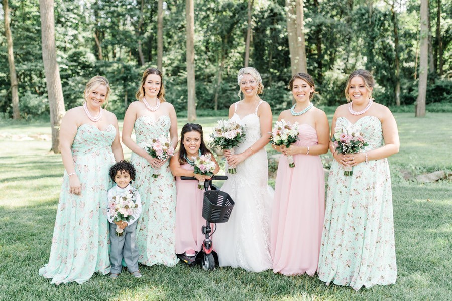 rustic pink teal bridesmaid dresses