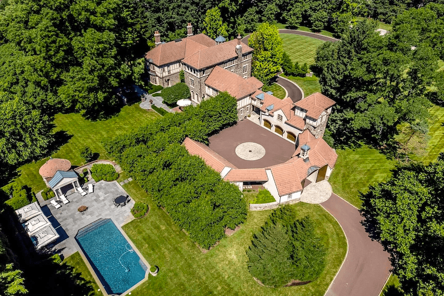 house for sale villanova tudor mansion aerial view