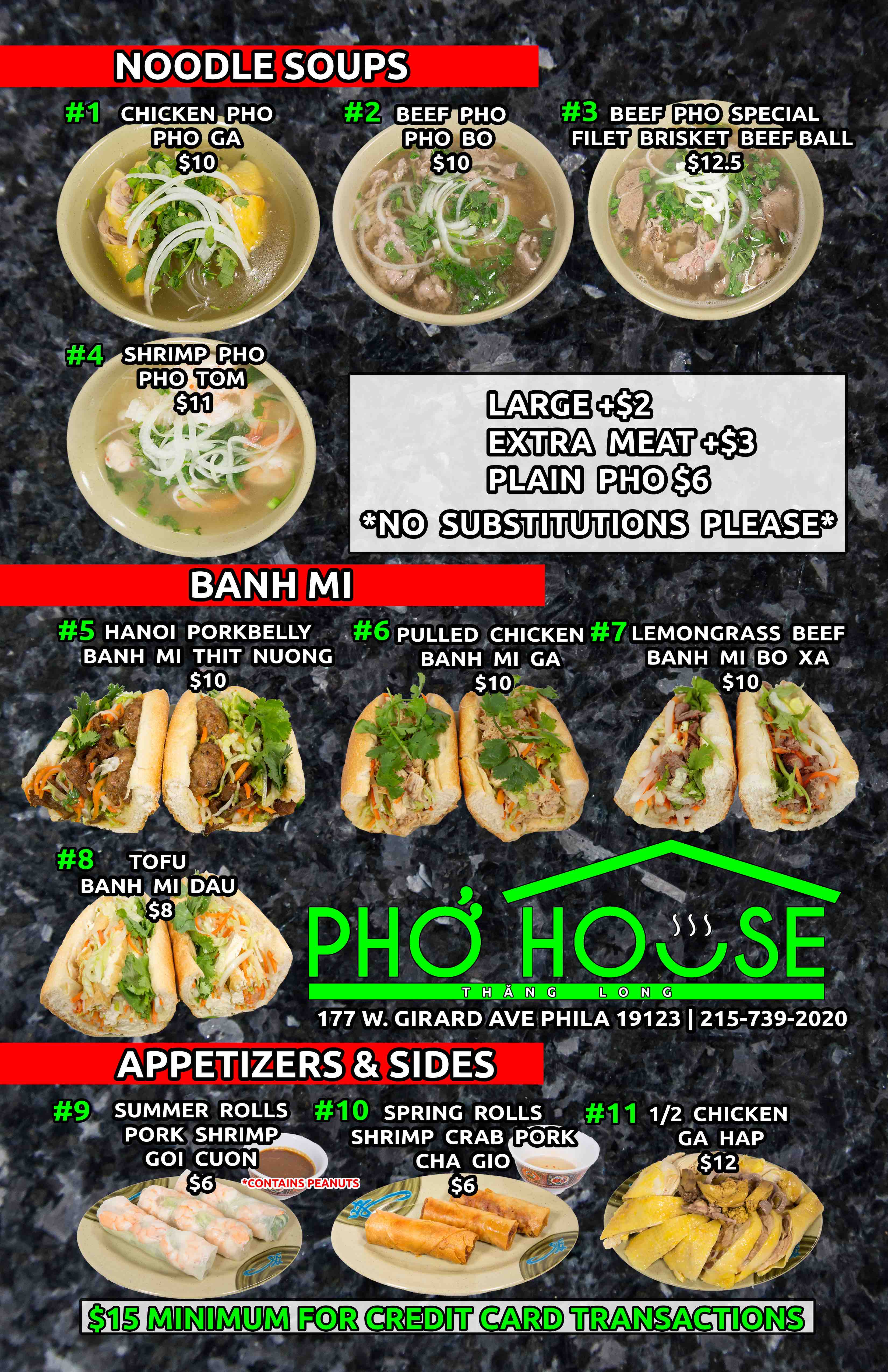 Pho house store menu