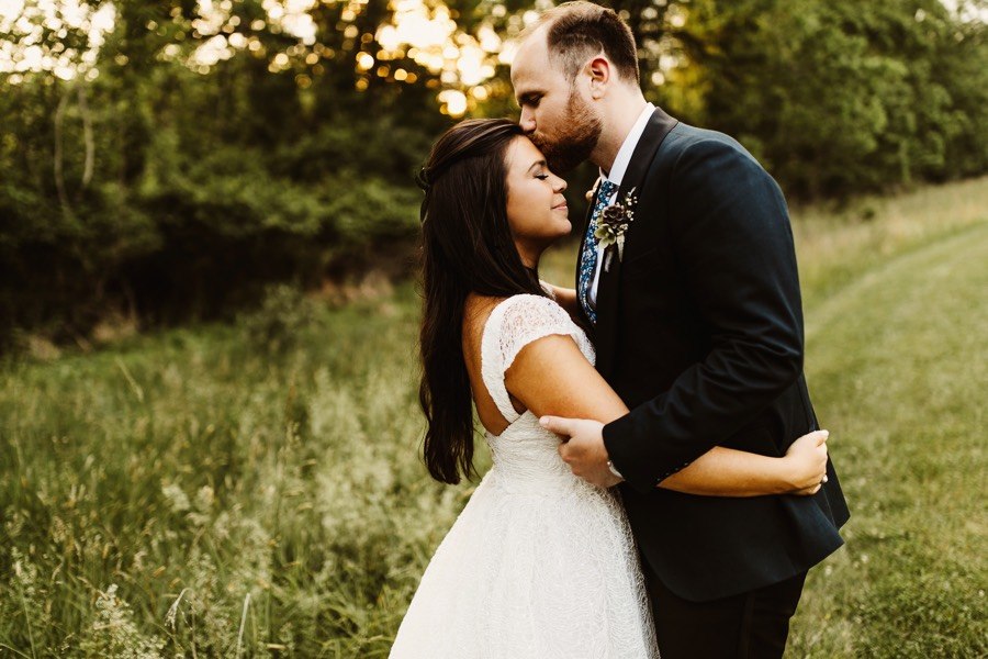 bride and groom at golden hour