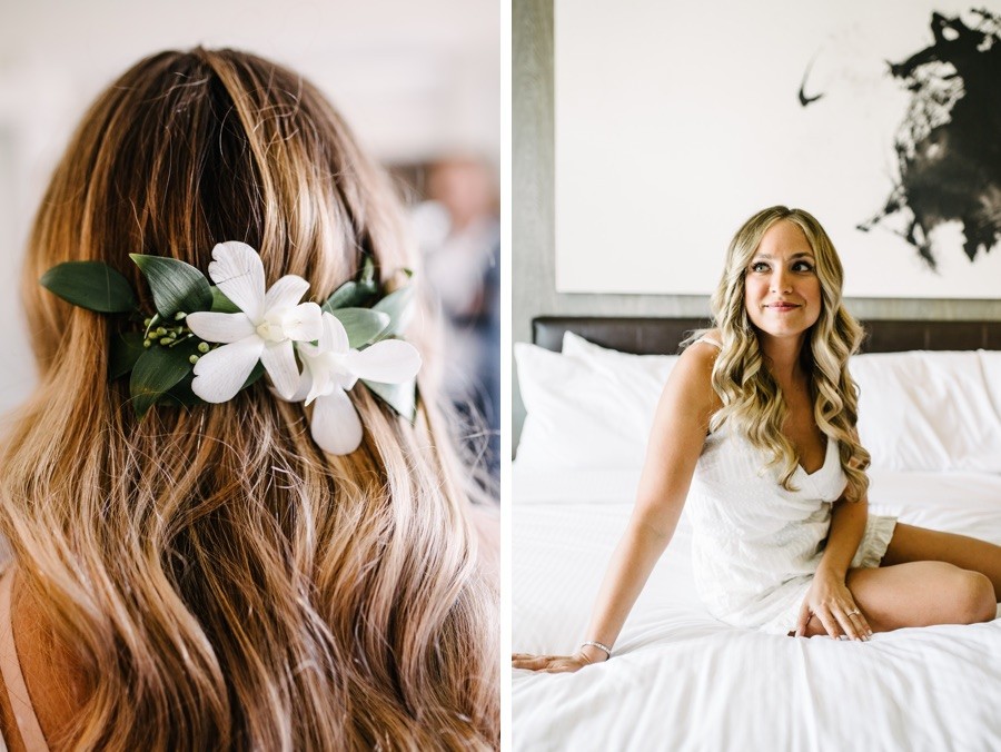 brides hair with flowers