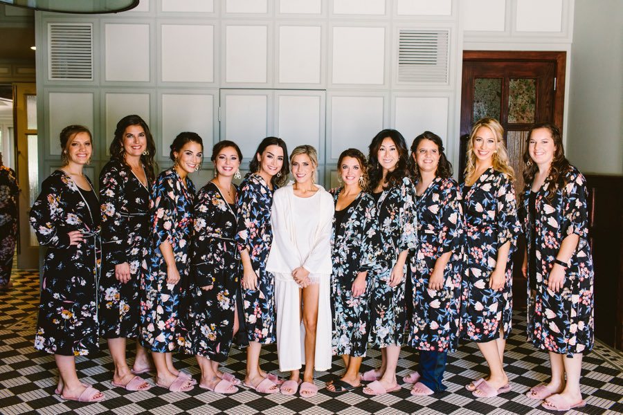 Bride and bridesmaids getting ready