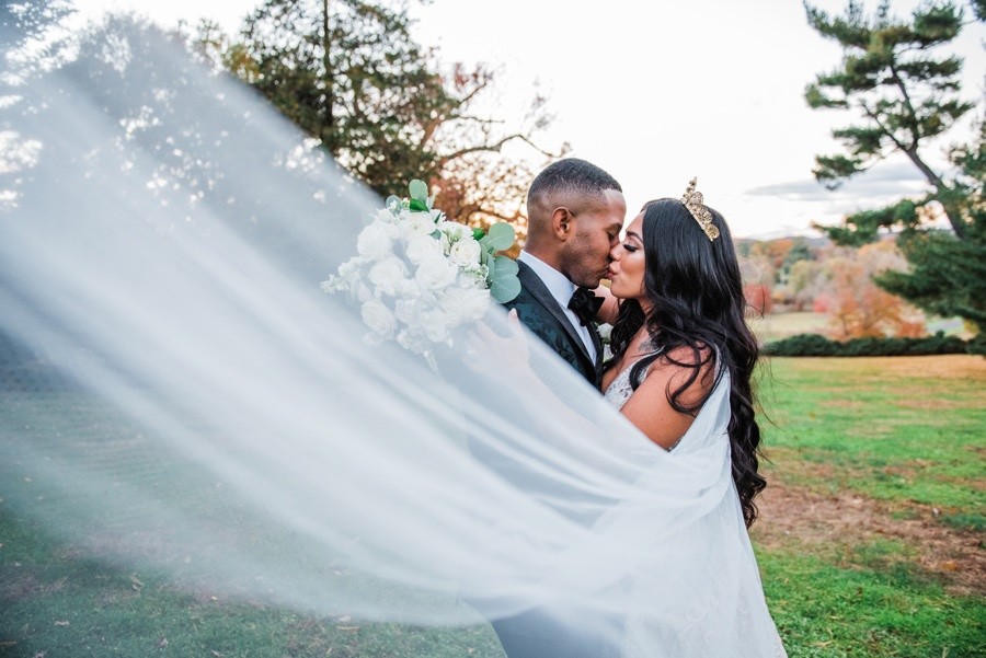 Bride and groom Morris Arboretum