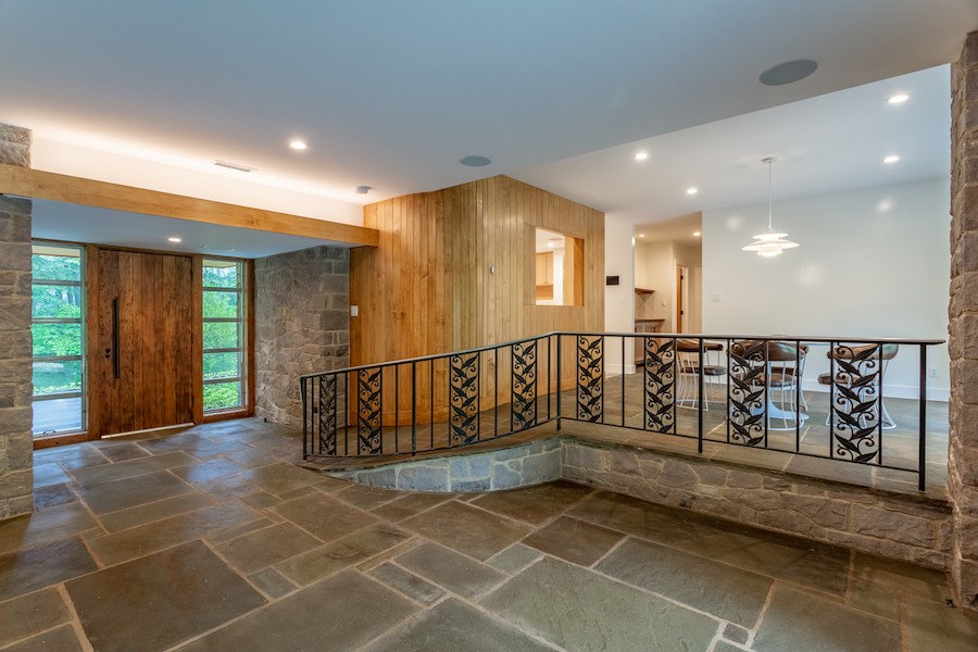 house for sale carversville midcentury modern house foyer and dining room