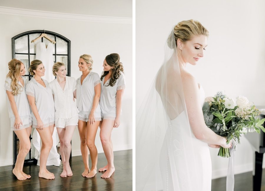 Bride and bridesmaids getting ready