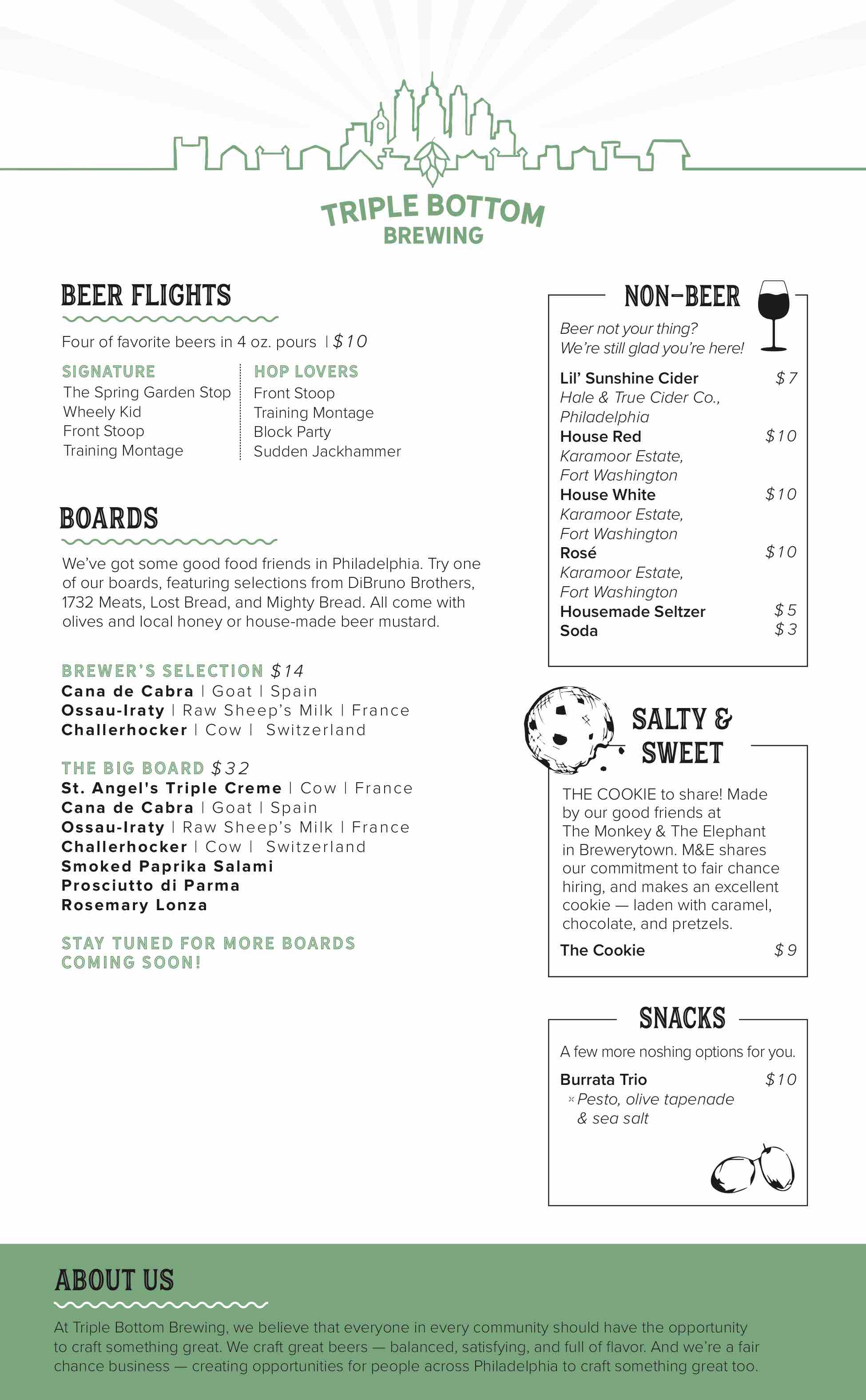 triple bottom brewing food menu philadelphia