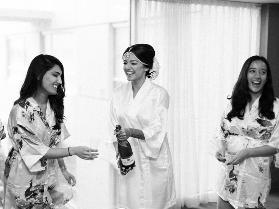 Bride and bridesmaids getting ready