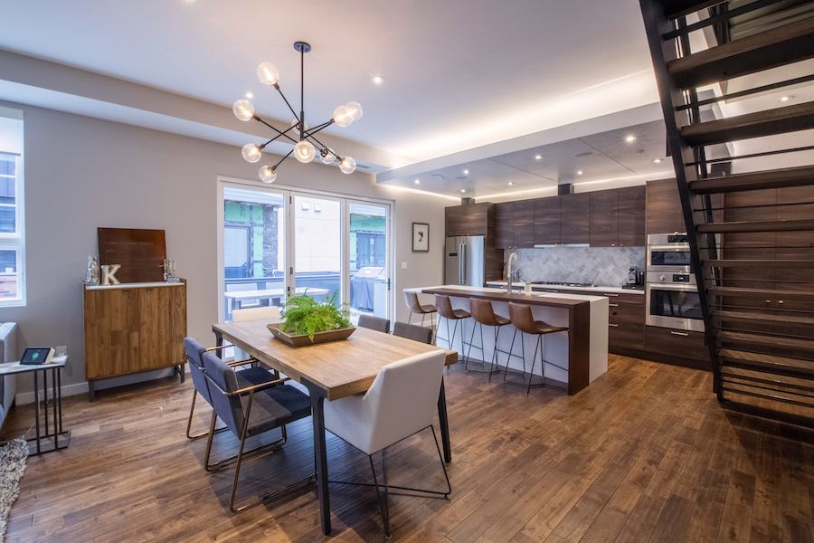 condo for sale fishtown modern industrial condo dining area and kitchen