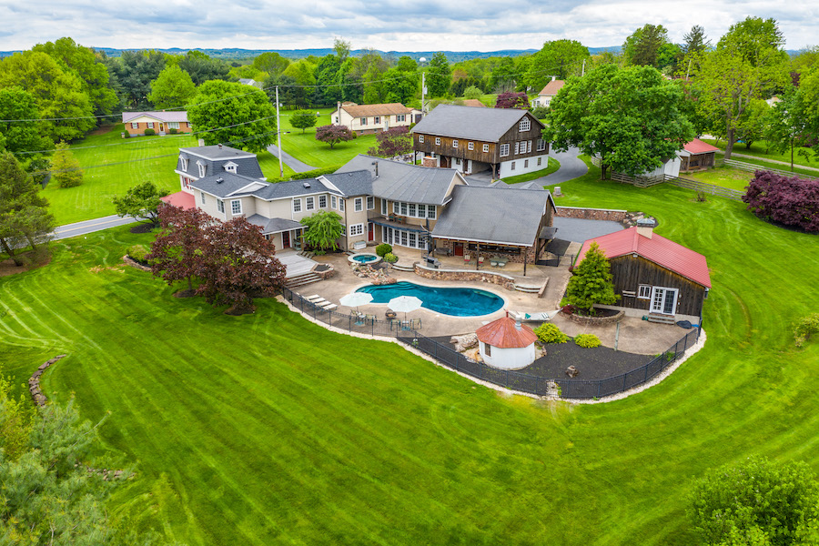 house for sale collegeville live-work-play farm aerial view