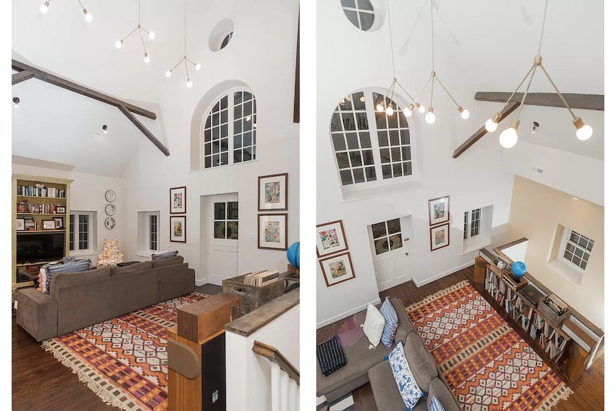 house for sale east falls carriage house retreat overhead views of family room