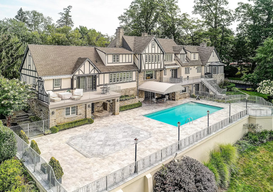 house for sale haddonfield tavistock tudor mansion rear patio and terraces