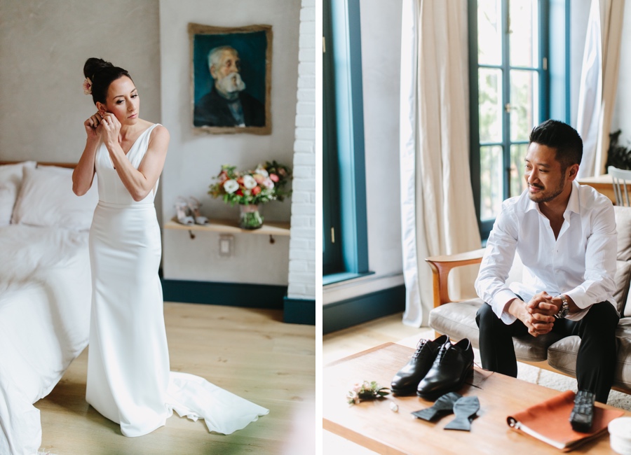 Bride and groom getting ready