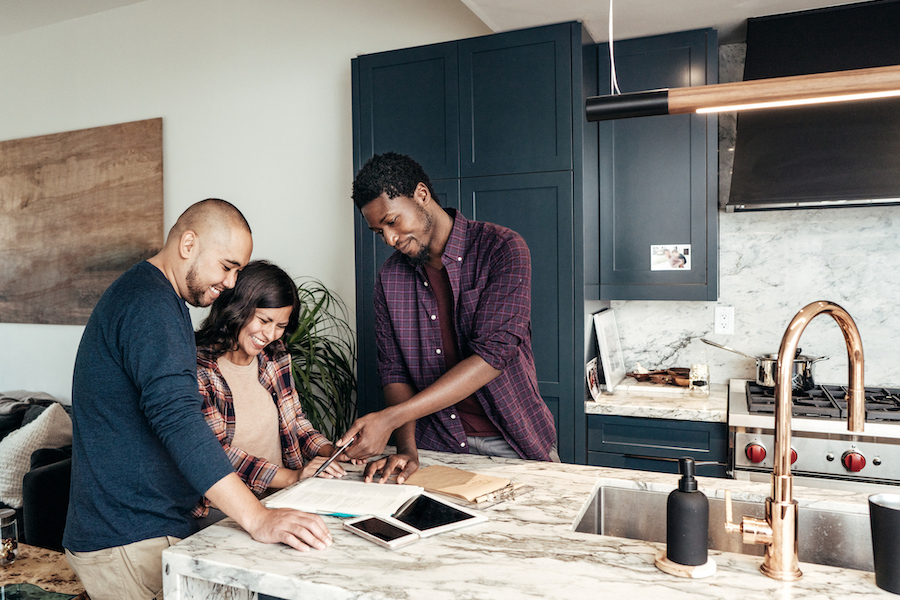 Multiracial family getting home consultation