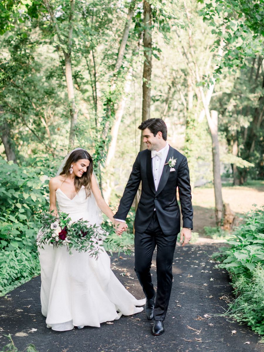 bride and room in woods