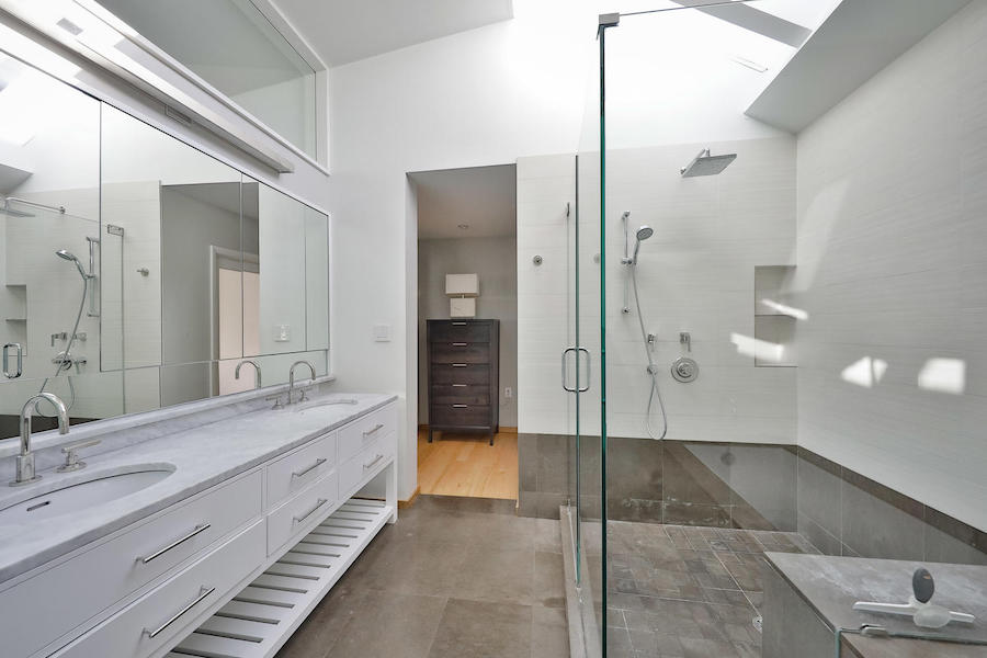 mt. airy midcentury modern split-level master bathroom