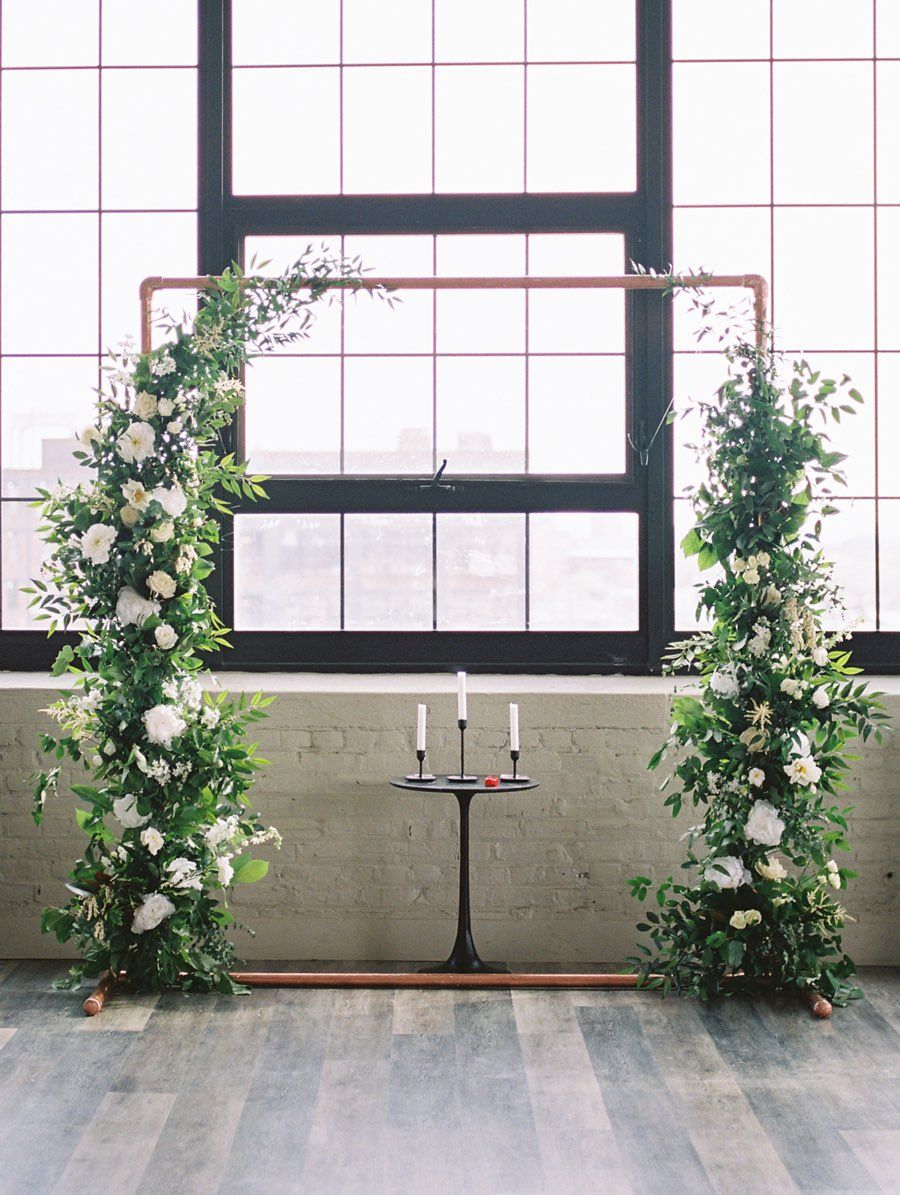 modern brass pipe wedding ceremony arch