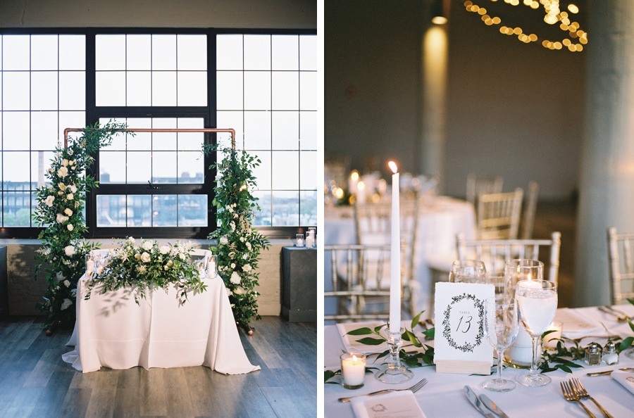 white and green sweetheart table