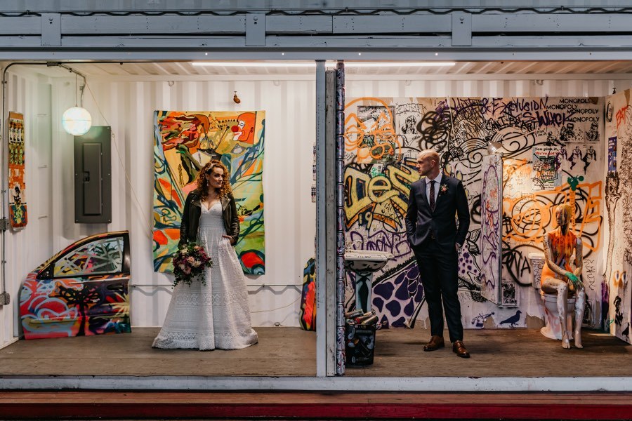 Cherry Street Pier bride and groom portrait