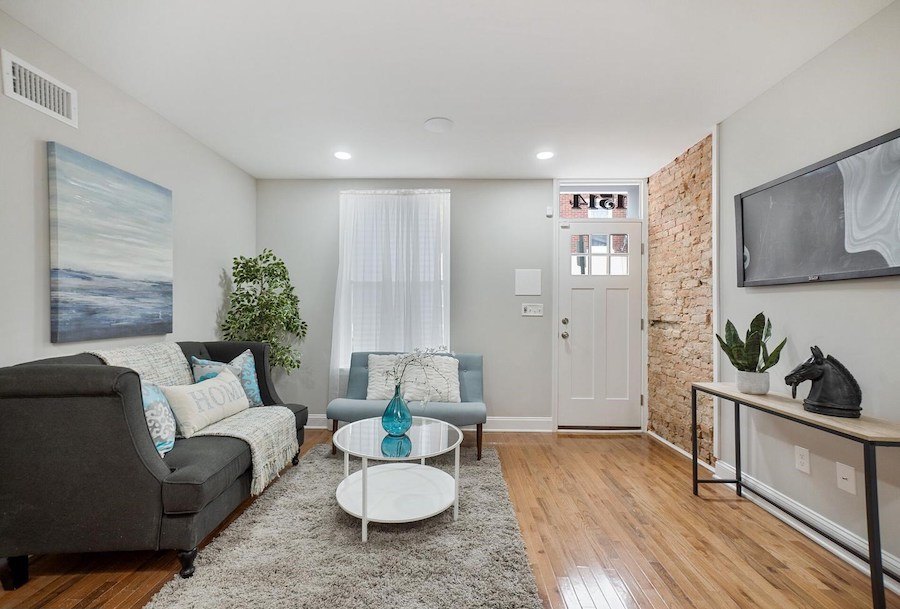 rebuilt point breeze rowhouse for sale living room
