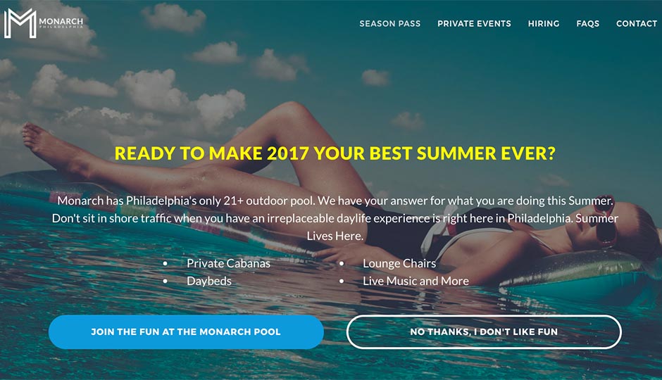 The Monarch Swim Club homepage.