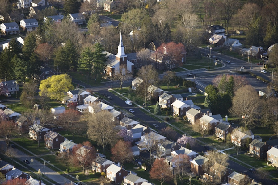 aerial view of philadelphia suburb