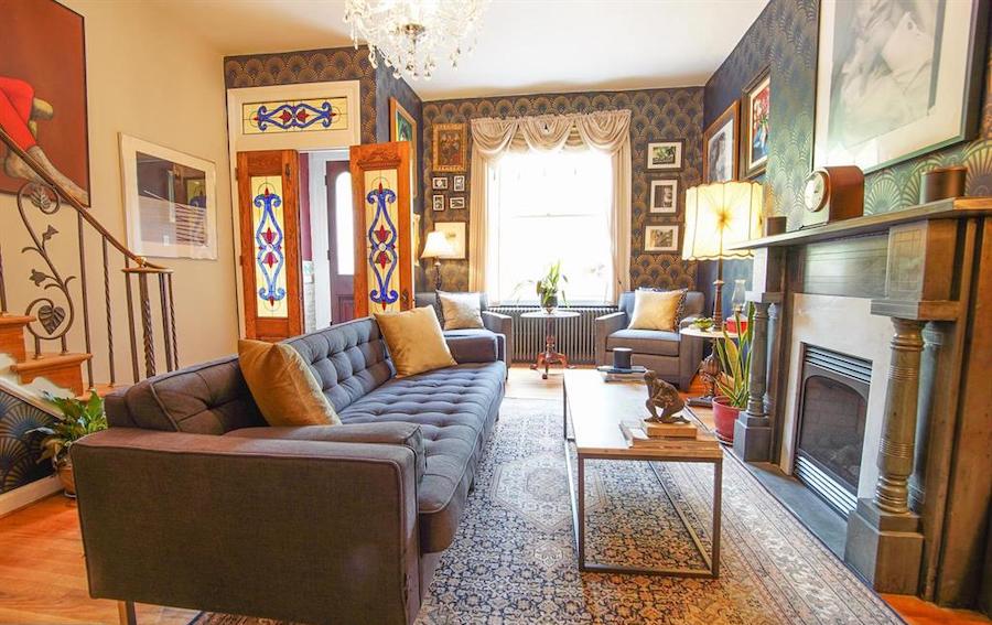 renovated south philly rowhouse for sale living room